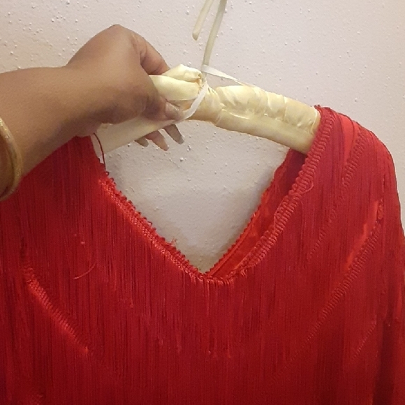 Chic Asymmetrical Red Fringe Dress - Picture 3 of 5